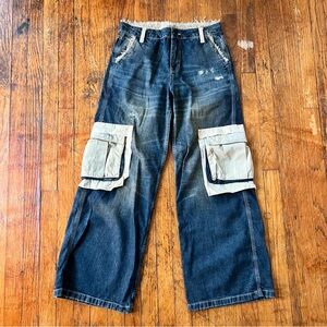 BDG Blue Straight Leg Jeans with Tan Accents